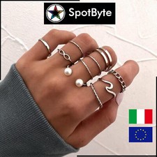 Set 9 Anelli Donna Argentati