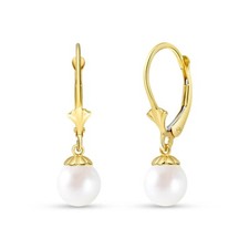 14K. SOLID GOLD LEVERBACK EARRING WITH NATURAL PEARLS (Yellow Gold)
