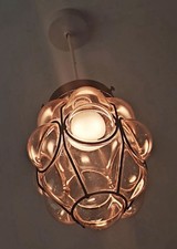 PAIR of 1940s Murano Italian Vintage Glass Lamp Shade Pendant And Fittings