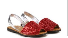 Avarcas Menorquinas Ibicencas pelle rosso glitter argento schiena donna taglia 36 taglia 6