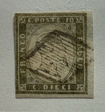 francobolli antichi stati sardegna 10 Cent 14 Cd Annullo Griglietta Di Napoli