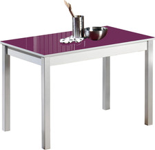 Fisso Tavolo Da Cucina, Metallo Vetro Legno, Melanzana, 100X60Cm