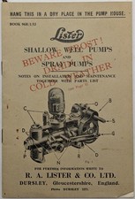 Libretto installazione e ricambi pompe spray pozzi poco profondi Lister originale, c 1953