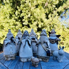 Set Natività Vintage Ceramica Smaltata 8” Giuseppe Maria Gesù Re Angelo Asino 8 Pezzi