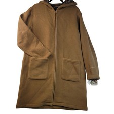 Cappotto pile donna Woolrich vintage anni 90 medio con cappuccio foderato a quadri marrone lungo nuovo