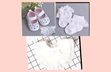 Set neonata elegante: scarpe, bavaglio e calze per battesimo/cerimonia (OFFERTA
