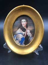 Quadro miniatura ritratto volto della donna in ovale d'orato vintage.