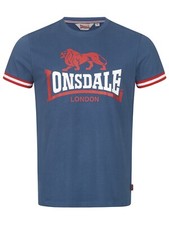 Lonsdale T-Shirt Kergord Classico Logo Blu Leone Bianco Rosso 100% Cotone Camicia