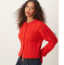 ASOS DESIGN cardigan girocollo grosso con punto cavo: Taglia: Medium: ROSSO