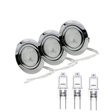 Kit 3 Faretti Con Lampada Alogena Da Incasso per Mobili, Cucine, Bagno, Cromato 