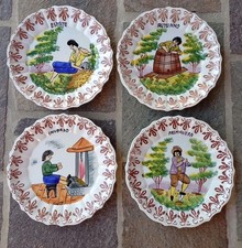 Quattro Piatti Porcellana Nove di Bassano, 4 Stagioni, Anni '70, Dipinti a Mano