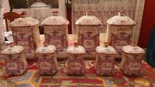 GRUPPO 9 BARATTOLI CUCINA IN CERAMICA ANNI 50 DIPINTI A MANO