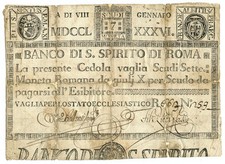 7 SCUDI CEDOLA BANCO DI SANTO SPIRITO DI ROMA 08/01/1786 MB+
