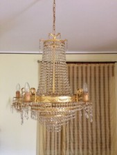 Lampadario da Soffitto in Cristallo Swarovski metallo dorato da antiquariato