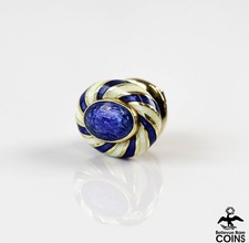 Spilla cravatta smaltata David Webb oro giallo 18 kt righe blu e bianche