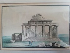 4 gouache napoli XIX  Paestum-Pompei