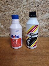 2x Vintage Plastic Oil Bottle Tin Can Filtrate 50 Heavy Engine Oil Mobil Atf 210