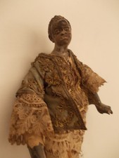 Antico pastore presepe Napoli '700 alto cm.20 raro napoletano vestito ricamato