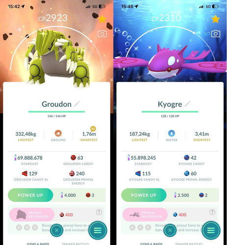 Pogo shiny groudon kyogre - shiny, &