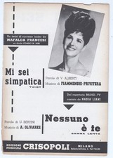 Spartito MAFALDA FRANCESI Mi sei simpatica - NADIA LIANI Nessuno è te - 1963