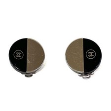 Orecchini Chanel Coco Mark Argento Nero Bicolore Clip On Logo Gioielli MAa0168