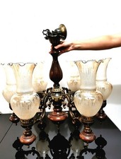 Lampadario Antico & 2 Applique Letto Legno E Bronzo