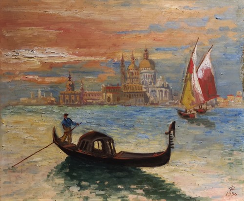 Dipinto antico veduta della - dipinto, antico.