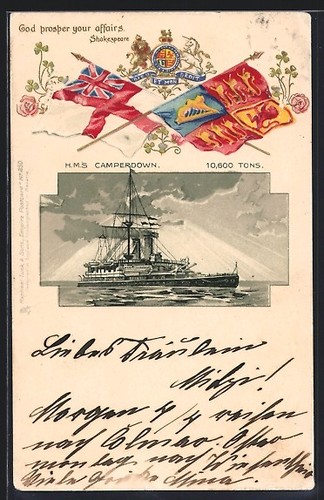 Litografia nave guerra hms - da,