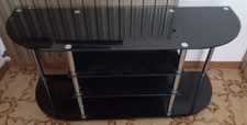 mobile porta tv moderno in vetro nero e acciaio , 4 ripiani, cm 125x61