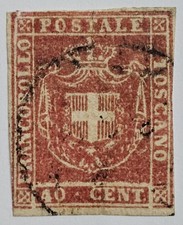 ITALIA TOSCANA RARA 1860 40c Carminio 650€ Sa21. Margini Wmk linea ondulata come foto