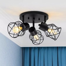 Faretto da Soffitto a LED 3 Luci, Vintage, Lampada da Soffitto, Oriantabile Nero