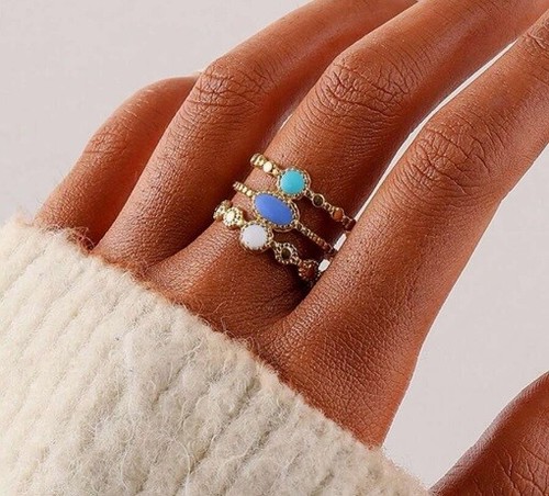 Anello triplo oro turchese blu