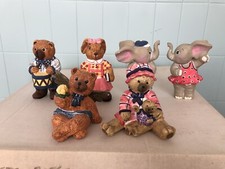 Stock Di 6 Statuine In Legno Animaletti Dipinti A Mano Elefante Orsetto Lepre