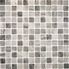 Mosaico Vetro Struttura IN Legno Grigio Beige Specchio Piastrelle Cucina 63-324