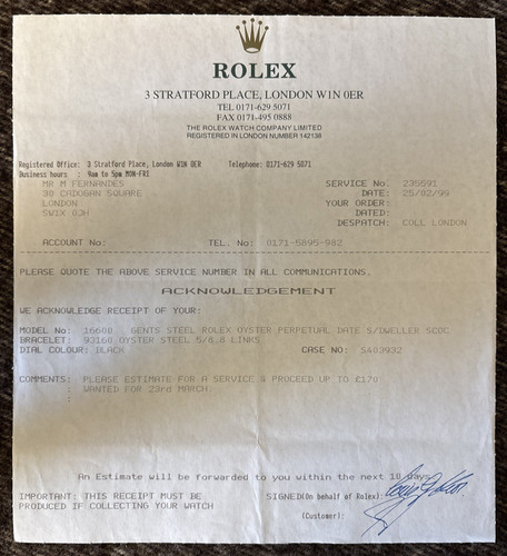 Rolex service certificate sea - certificate,