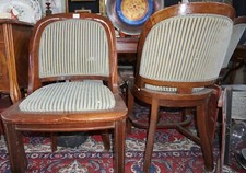 GRUPPO 6 SEDIE-POLTRONCINE IN LEGNO DI MOGANO- INGLESI- STOFFA RIGATA-VINTAGE