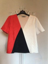 Zara Blusa Colorblock , Beige, Rossa E Nera. Mezza Manica