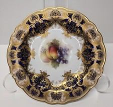 Piatto frutta Royal Worcester dipinto e firmato Richard Sebright blu cobalto