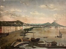 Olio su tela L 1,00m h 70 cm. Veduta lungomare di Napoli con Vesuvio. Inizi '900
