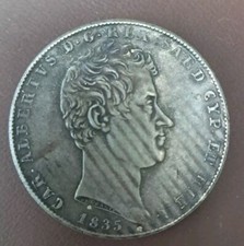  5 Lire Carlo Alberto Savoia 1835 Riconio