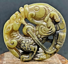 Vecchio ciondolo antico giada hetiana scultura pesci acquario artigianato cinese