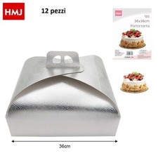 Set 12 Pezzi Scatole Porta Torta Silver Carta Feste Compleanni Party 36x36cm hmj