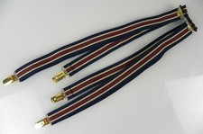 Bretelle vintage a strisce rosso blu bianco da uomo clip dorate elasticizzate