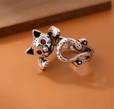 Anello Argento 925 Con Gatto Regolabile Occhinzirconi