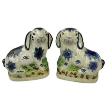 COPPIA statue coniglietto coniglietto lepre stile Staffordshire 81/2" crepitio - SET DI 2