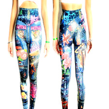 Leggings denim jeans blu da donna leggins elastico sportivo sexy fuseaux skinny