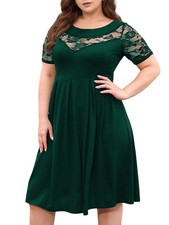 Vestito da Donna In Chiffon e Pizzo con Scollo A Giro, Taglie Forti, per Co2182