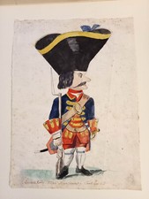 Dipinto tempera antico uniforme armata sarda 1734 Reggimento Guardie