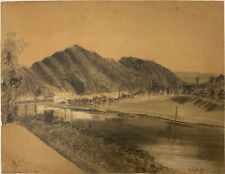 G. TOLIZZI ( SCUOLA DEL XIX SECOLO) ANTICO DIPINTO Disegno Carboncino Paesaggio