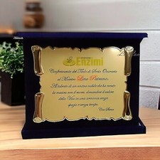 TARGA RICORDO-PREMIAZIONE PERGAMENA ORO, STAMPA A COLORI ASTUCCIO VELLUTO COPPE 